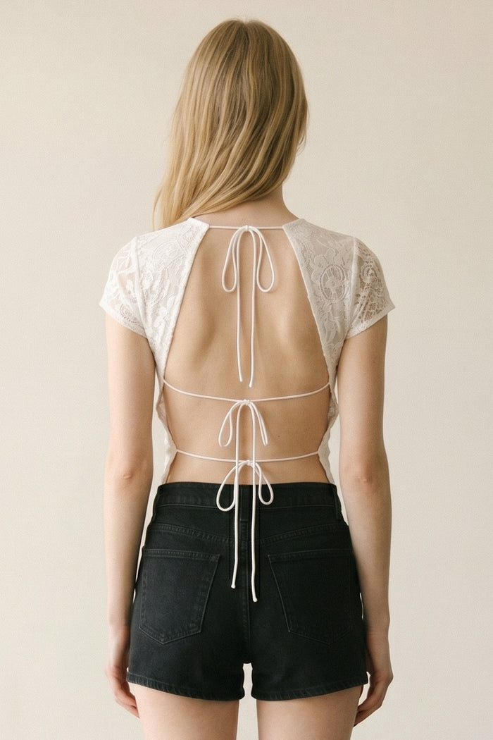 Paisley Open Back Tie Knit Top