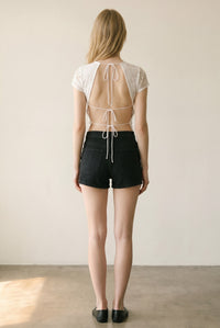 Paisley Open Back Tie Knit Top