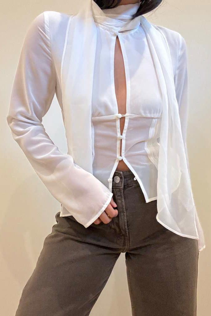 Chiffon Keyhole Detail Long Sleeve Top
