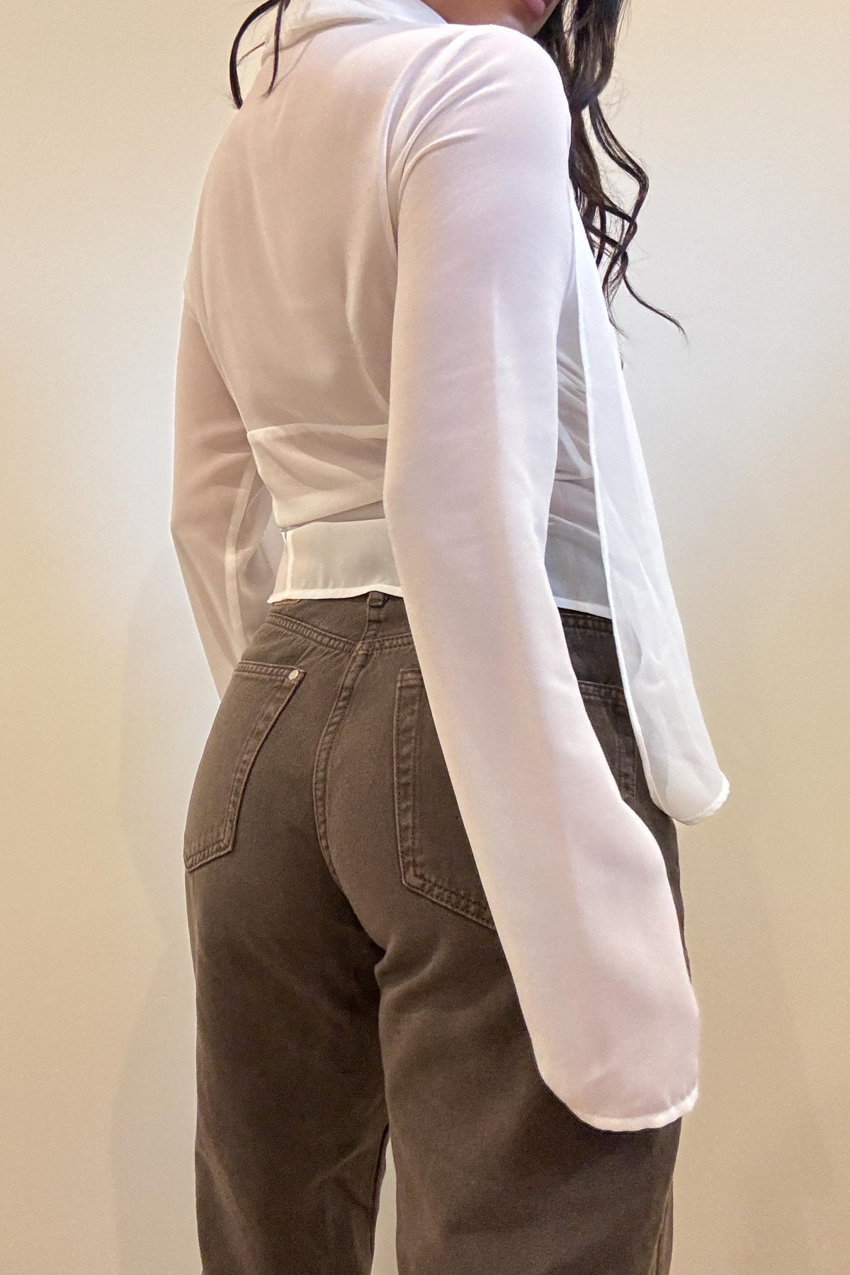 Chiffon Keyhole Detail Long Sleeve Top