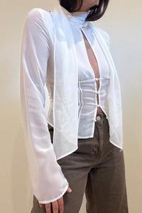 Chiffon Keyhole Detail Long Sleeve Top