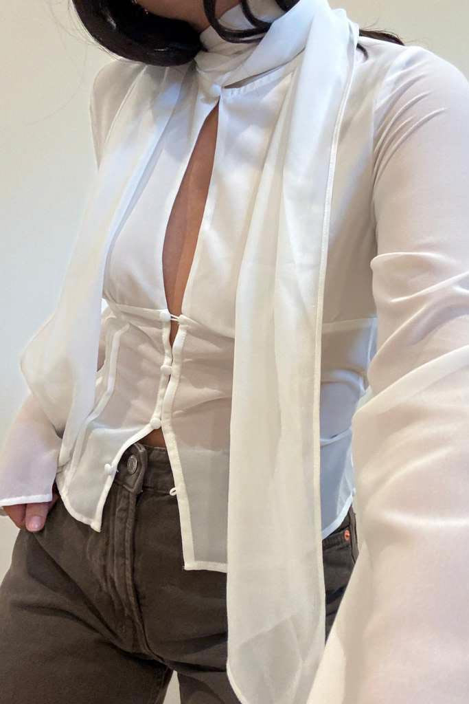 Chiffon Keyhole Detail Long Sleeve Top