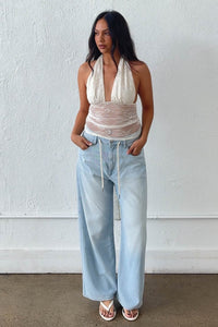 Lace Halter Neck Top W/ Scarf Detail