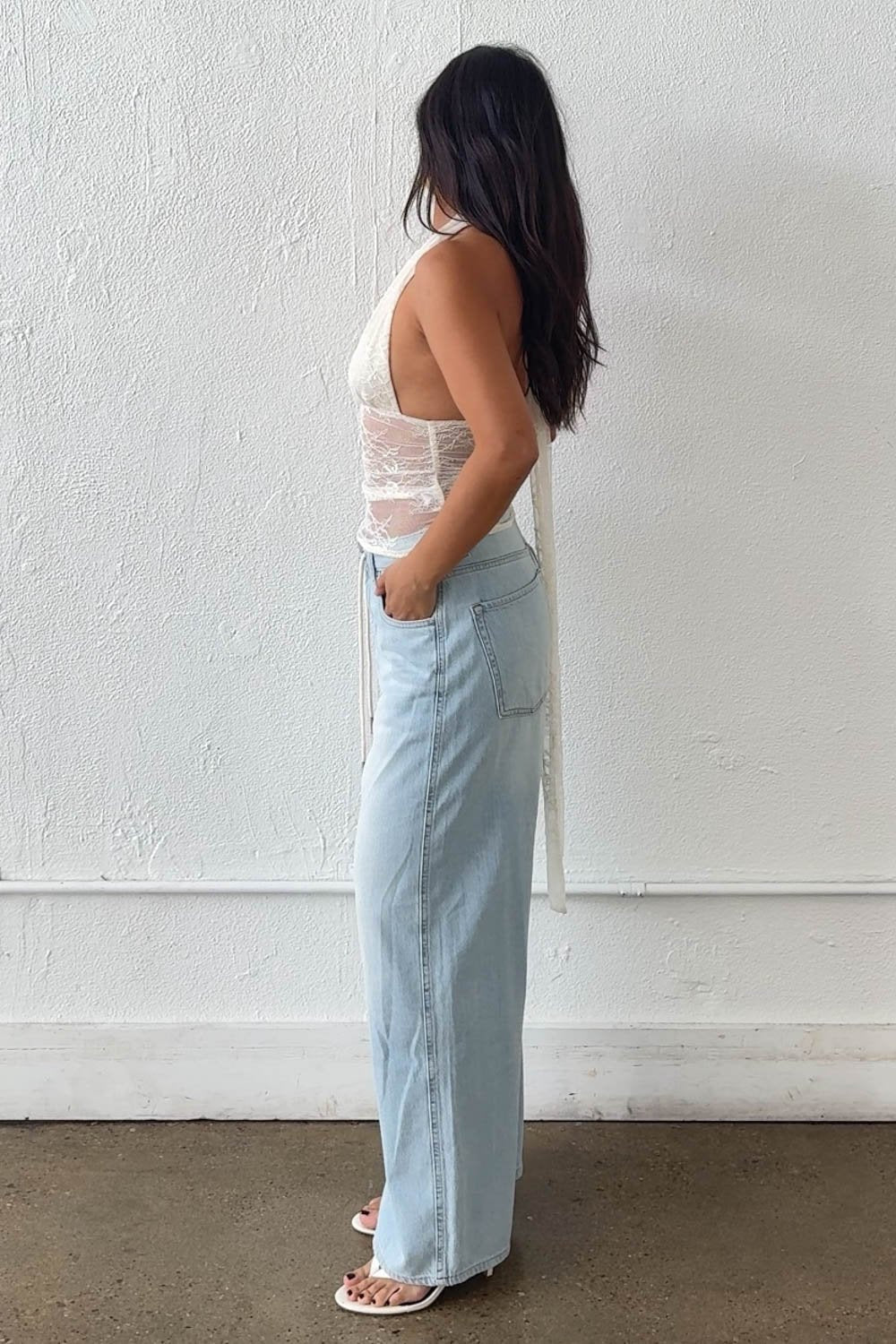 Lace Halter Neck Top W/ Scarf Detail
