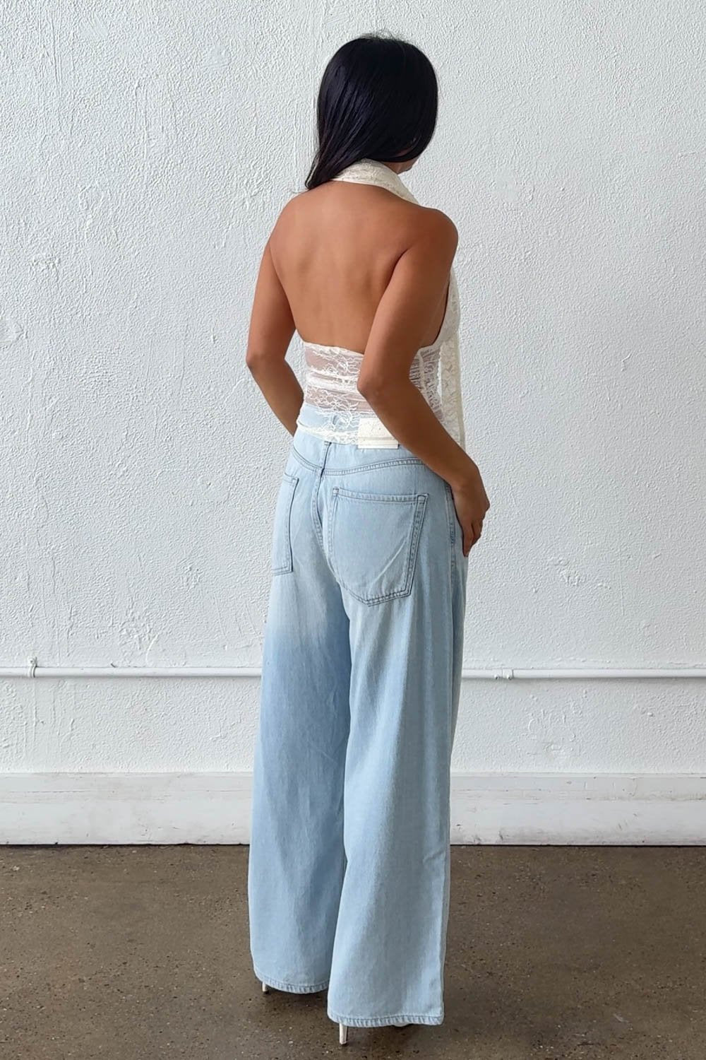 Lace Halter Neck Top W/ Scarf Detail
