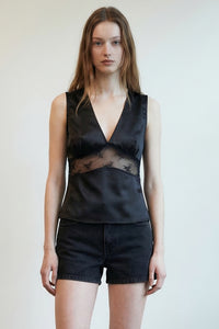 Satin Lace Panel Sleeveless Top