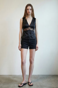Satin Lace Panel Sleeveless Top