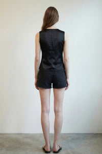 Satin Lace Panel Sleeveless Top