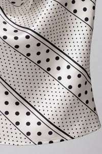Polka Dot Halter Top with Deep Cowl Neck & Open Back