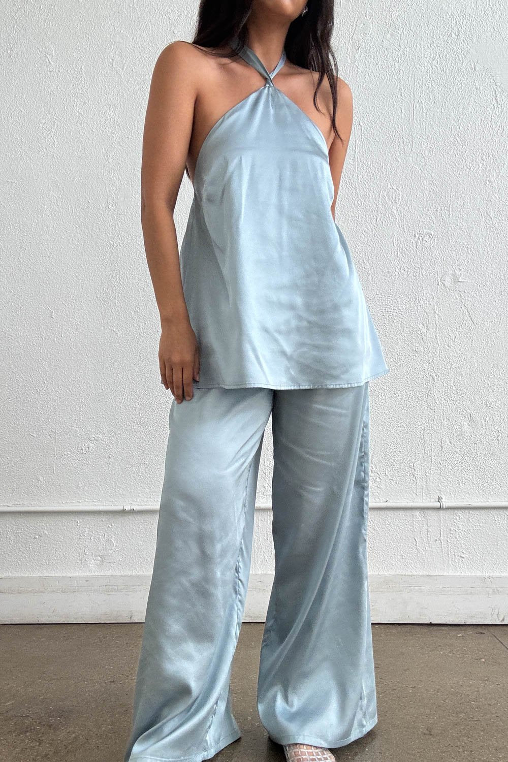 Satin Halter Knot Detail Top & Pants Set