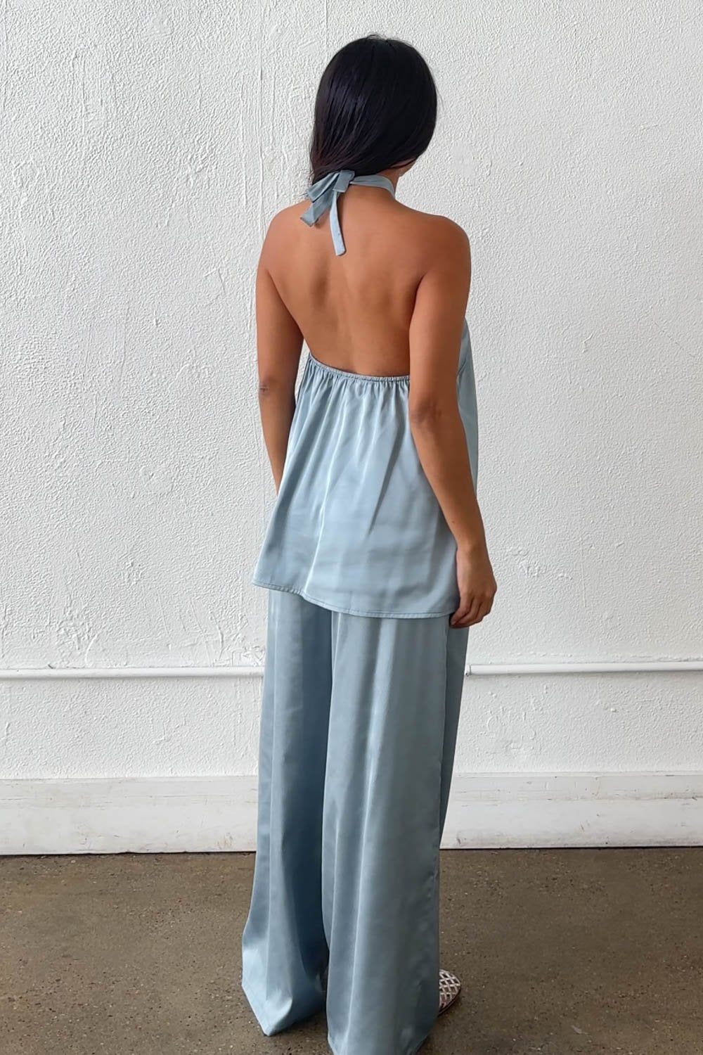 Satin Halter Knot Detail Top & Pants Set