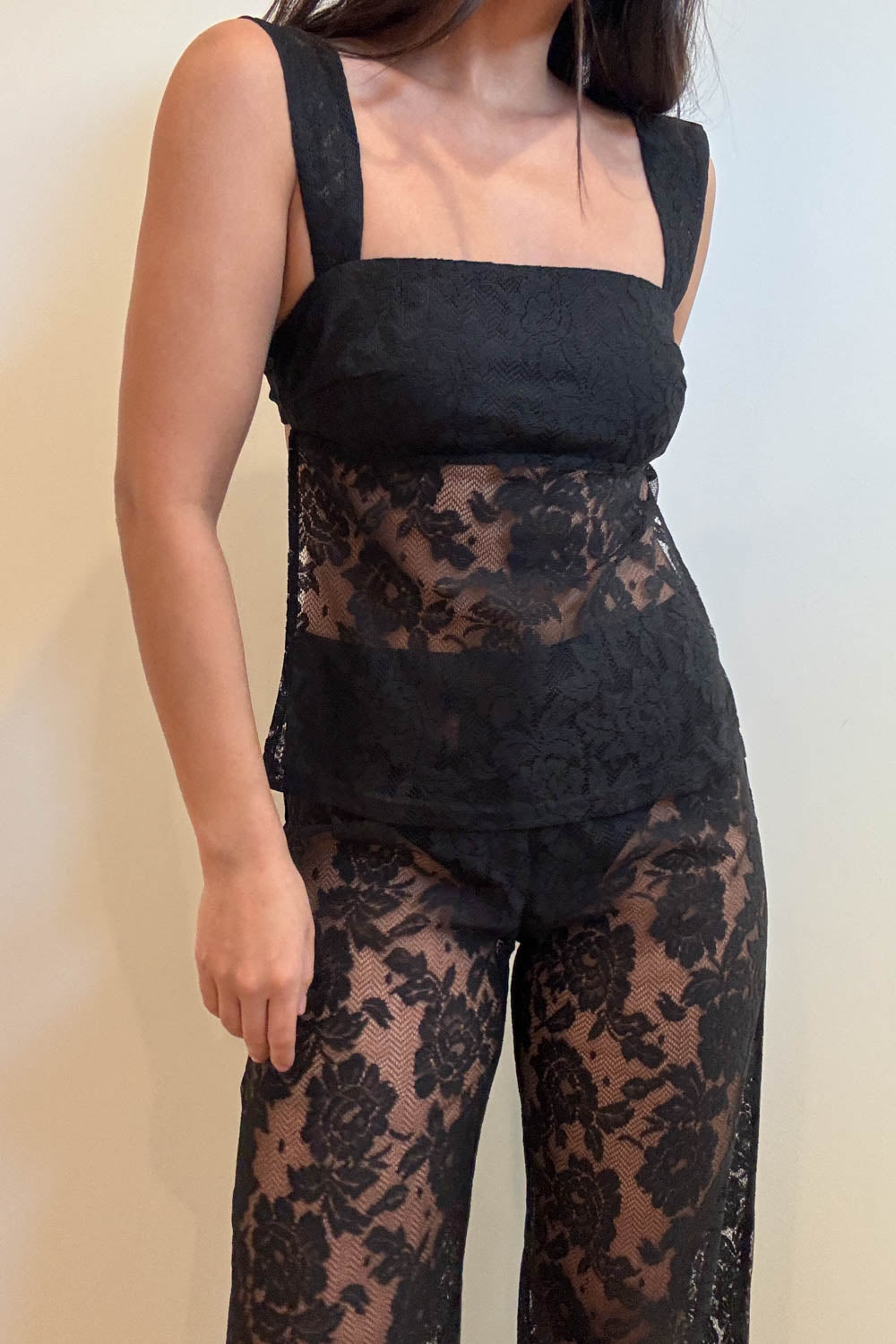 Wide Square Neck Lace Knit Top