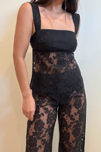 Wide Square Neck Lace Knit Top