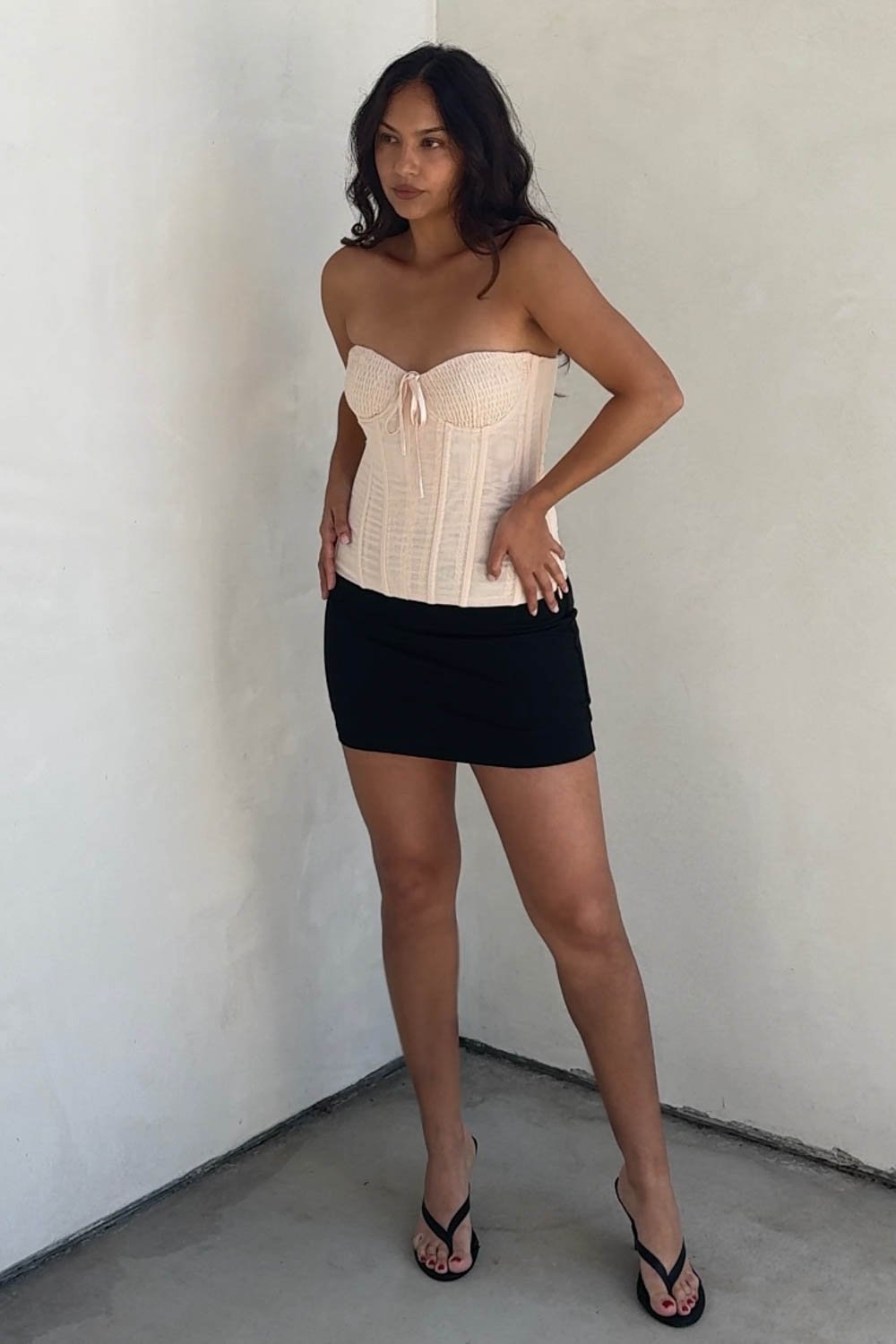 Power Mesh Smocked Bust Corset Top