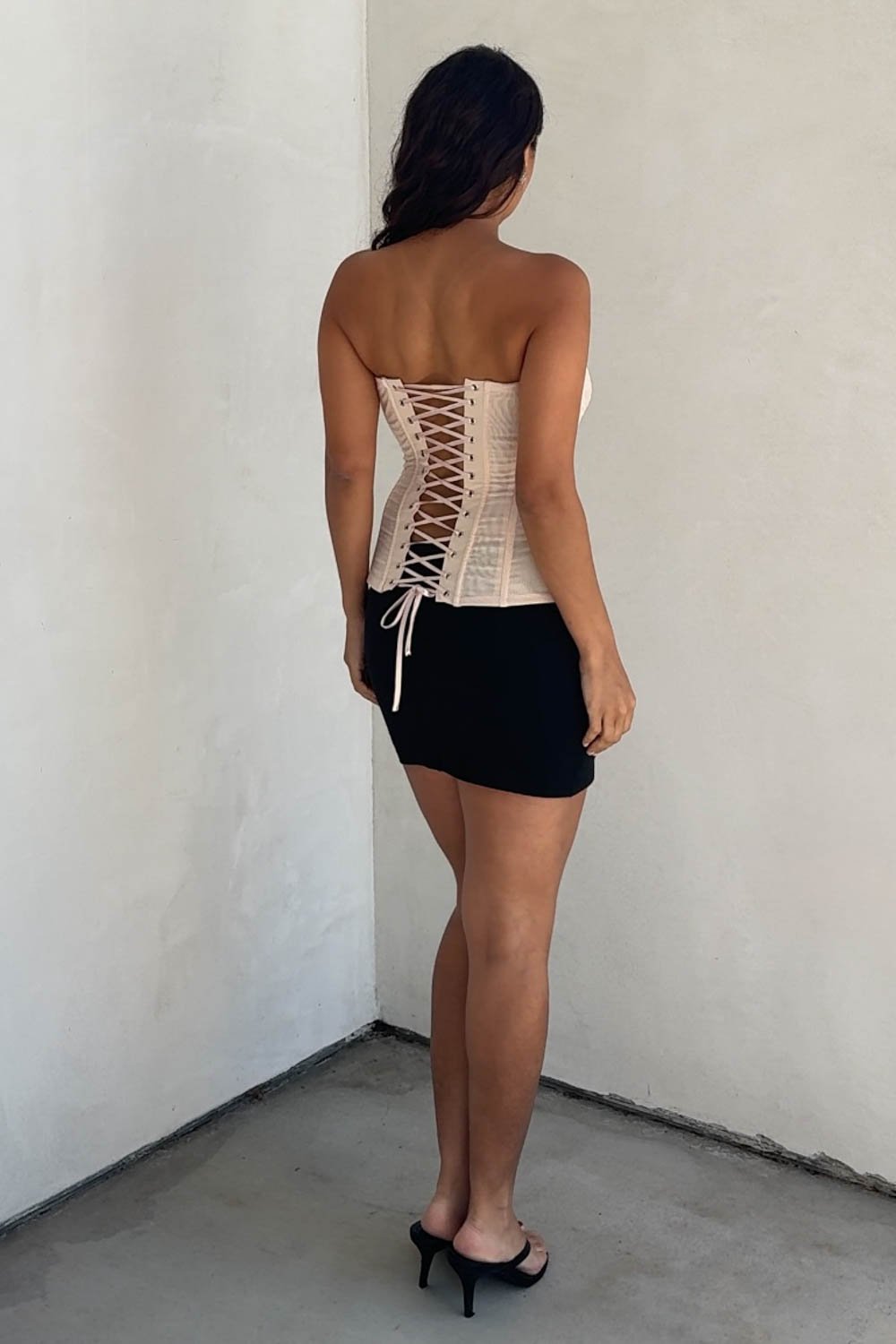 Power Mesh Smocked Bust Corset Top