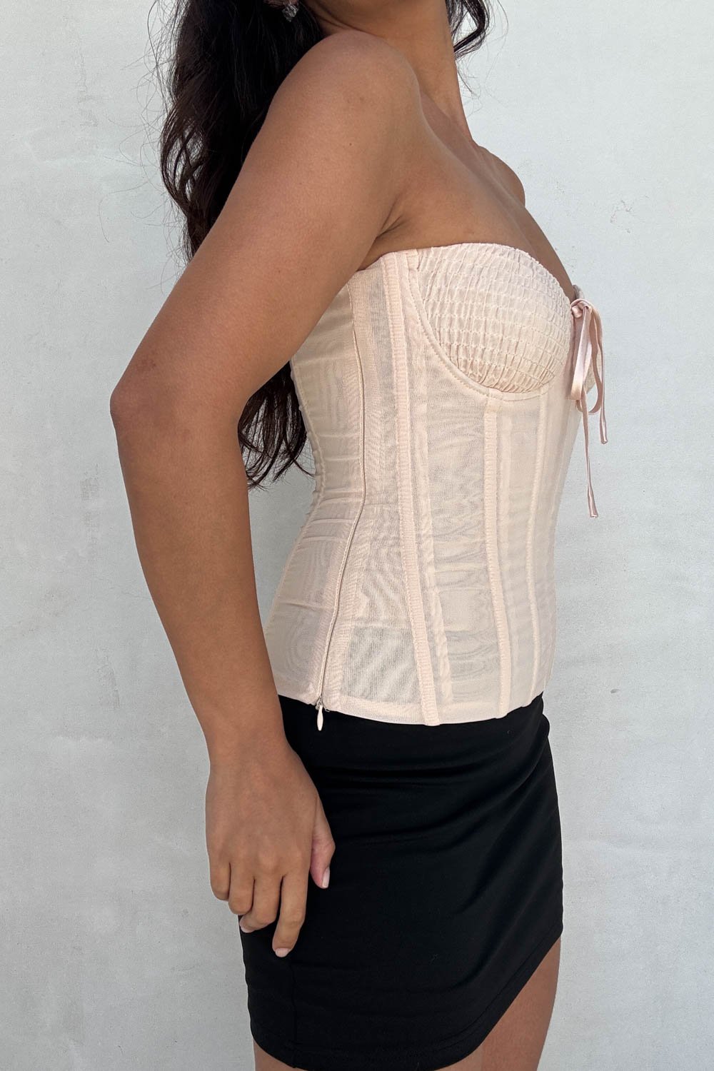 Power Mesh Smocked Bust Corset Top