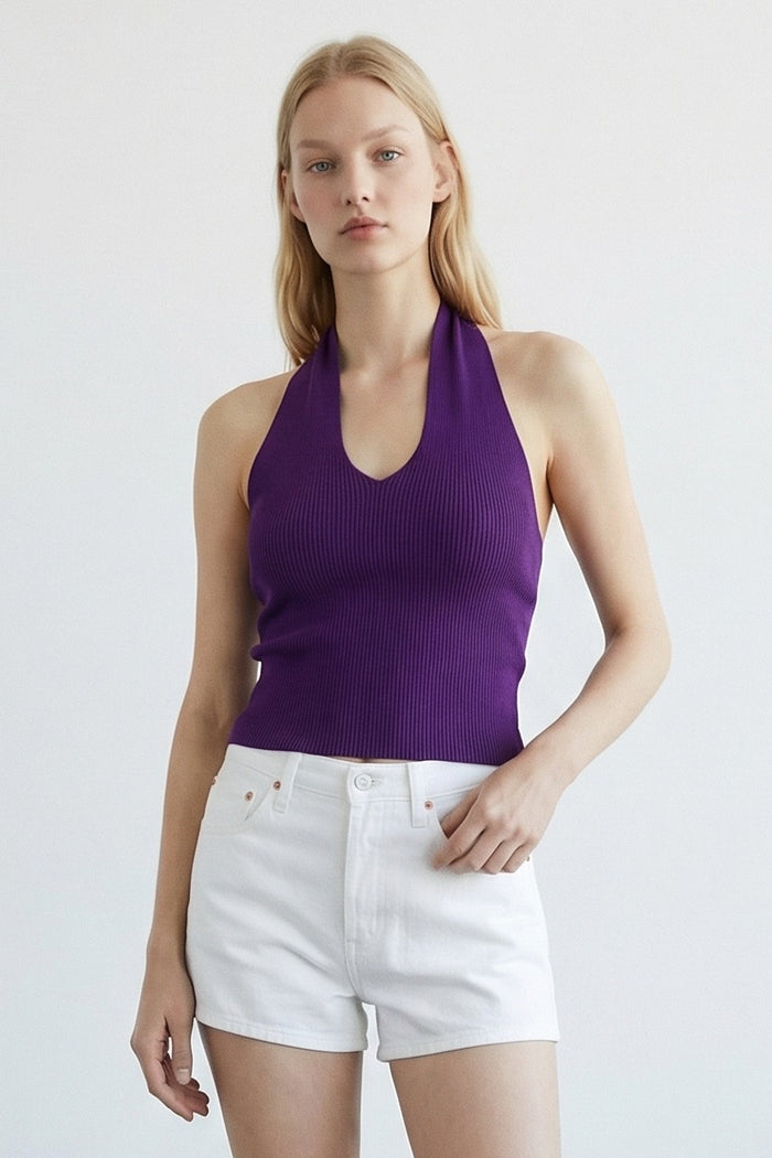 Front Cutout Criss Cross Halter Top