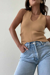 Front Cutout Criss Cross Halter Top