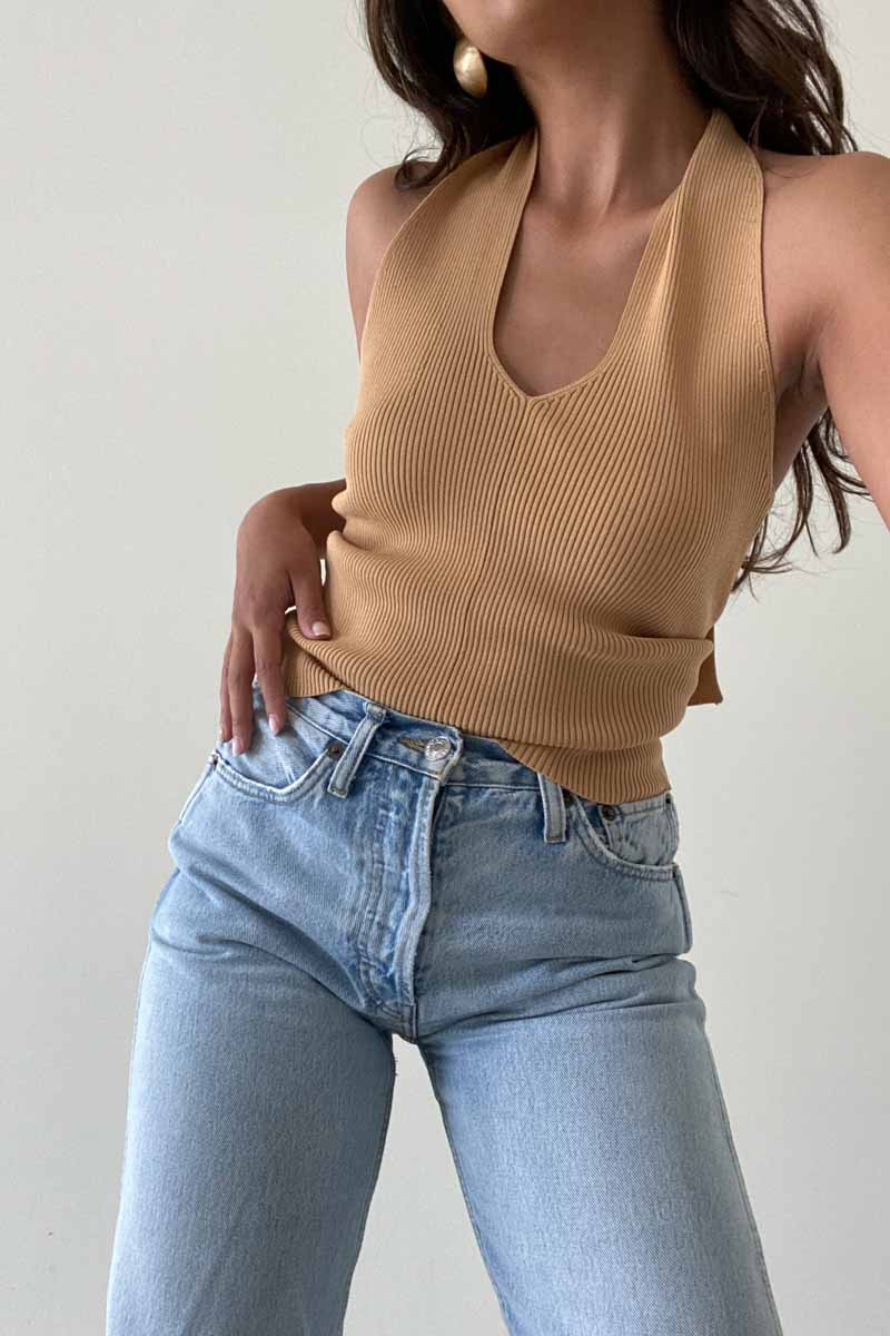 Front Cutout Criss Cross Halter Top