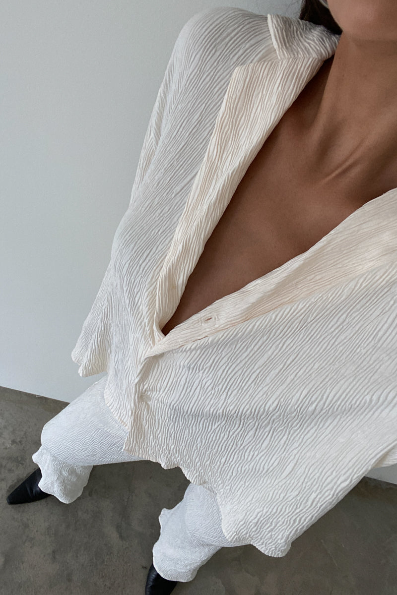 Pleated Satin Shirt Top Pants Set