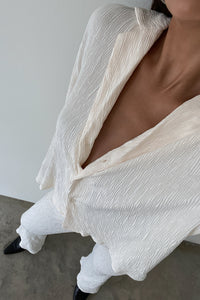 Pleated Satin Shirt Top Pants Set