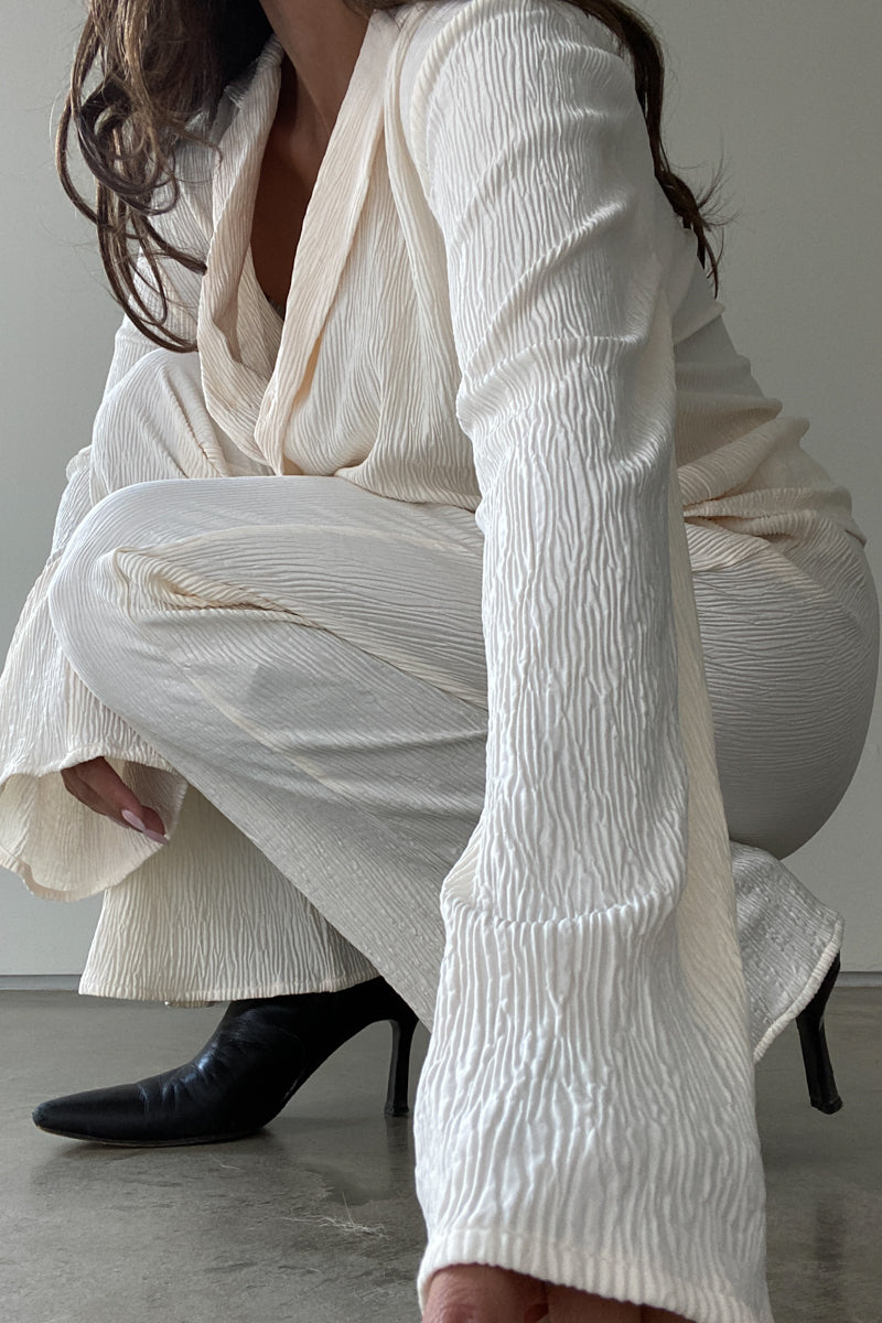 Pleated Satin Shirt Top Pants Set
