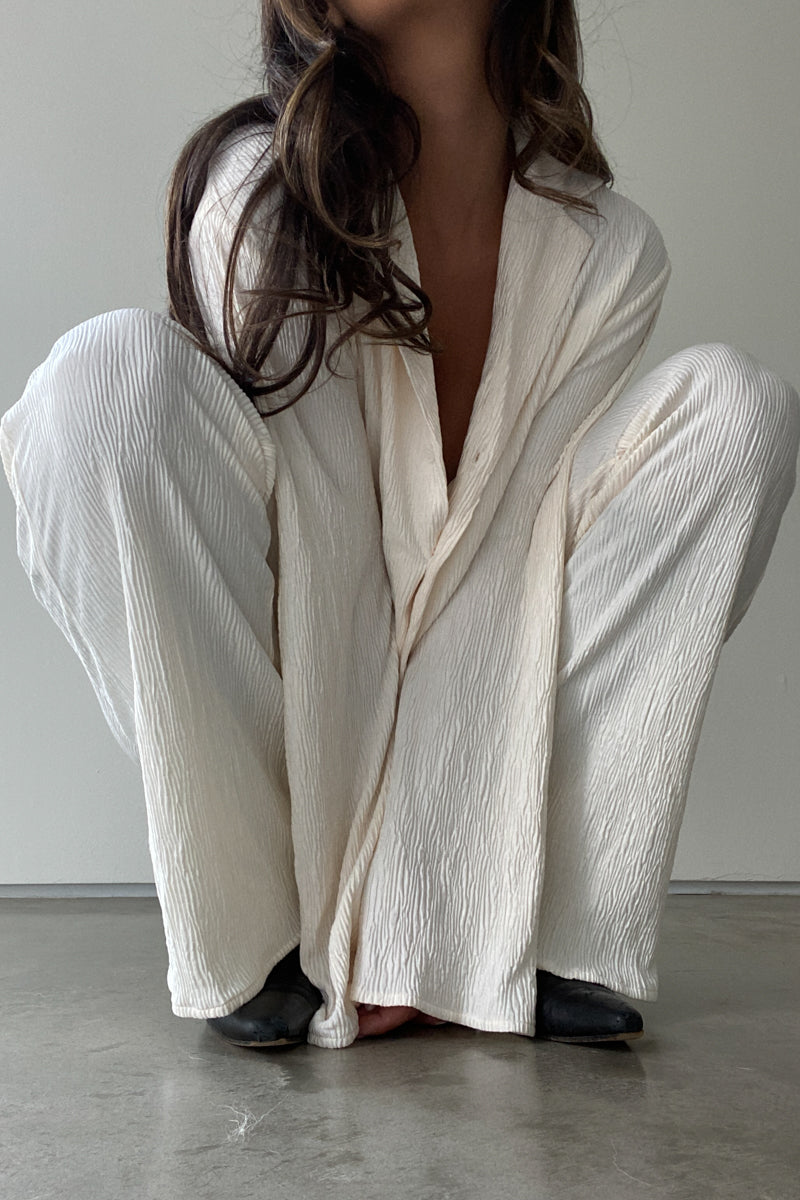 Pleated Satin Shirt Top Pants Set