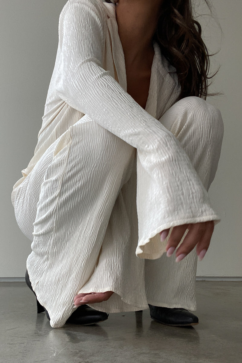 Pleated Satin Shirt Top Pants Set