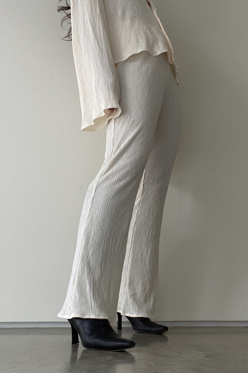 Pleated Satin Shirt Top Pants Set