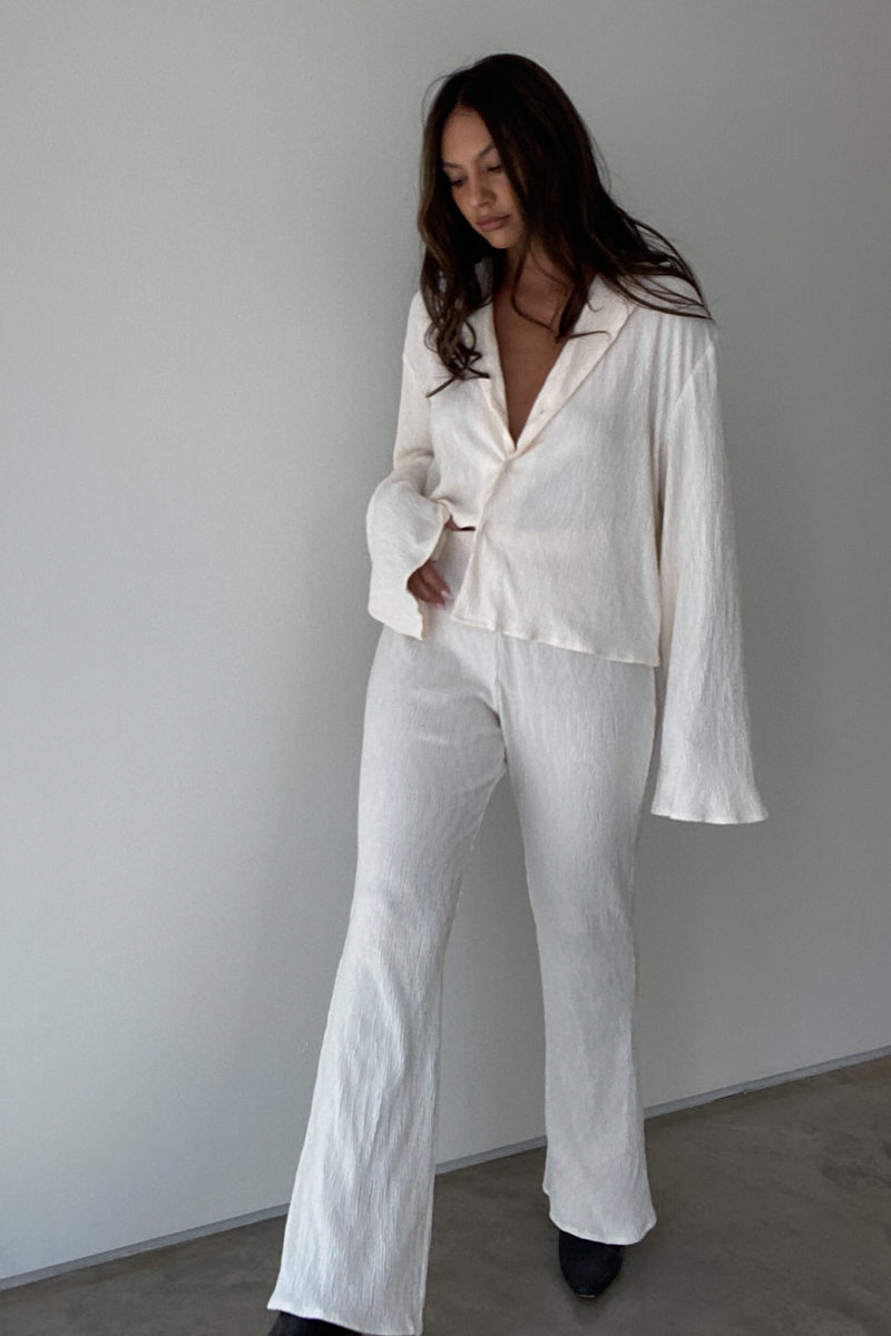 Pleated Satin Shirt Top Pants Set