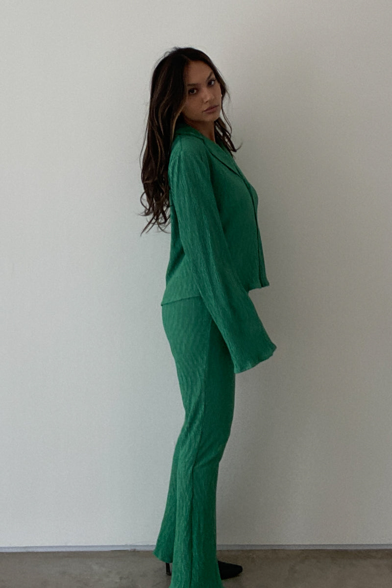 Pleated Satin Shirt Top Pants Set