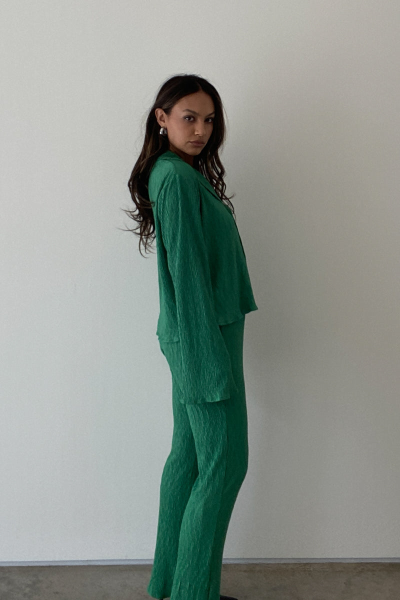 Pleated Satin Shirt Top Pants Set