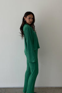 Pleated Satin Shirt Top Pants Set