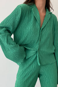 Pleated Satin Shirt Top Pants Set