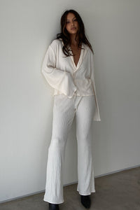 Pleated Satin Shirt Top Pants Set