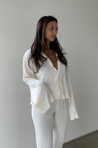 Pleated Satin Shirt Top and Pants Sets