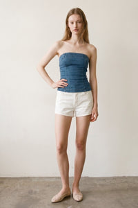 Strapless Lace-Up Back Denim Top