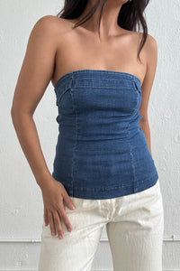 Strapless Lace-Up Back Denim Top