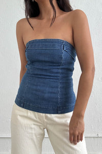 Strapless Lace-Up Back Denim Top