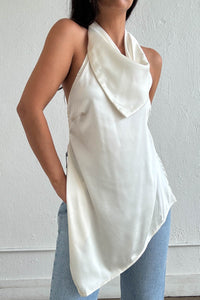 Satin Halter Asymmetric Hem Top W/ Scarf