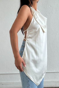 Satin Halter Asymmetric Hem Top W/ Scarf