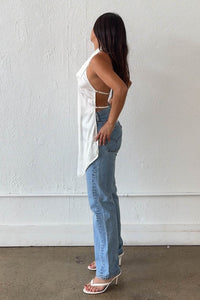 Satin Halter Asymmetric Hem Top W/ Scarf