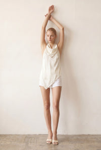 Satin Halter Asymmetric Hem Top W/ Scarf