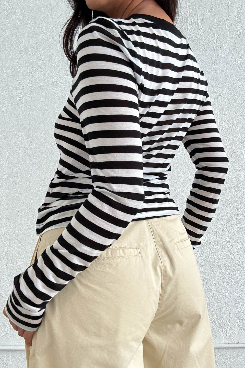 Stripe Print Sheer Long Sleeve Fitted Top