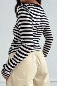 Stripe Print Sheer Long Sleeve Fitted Top