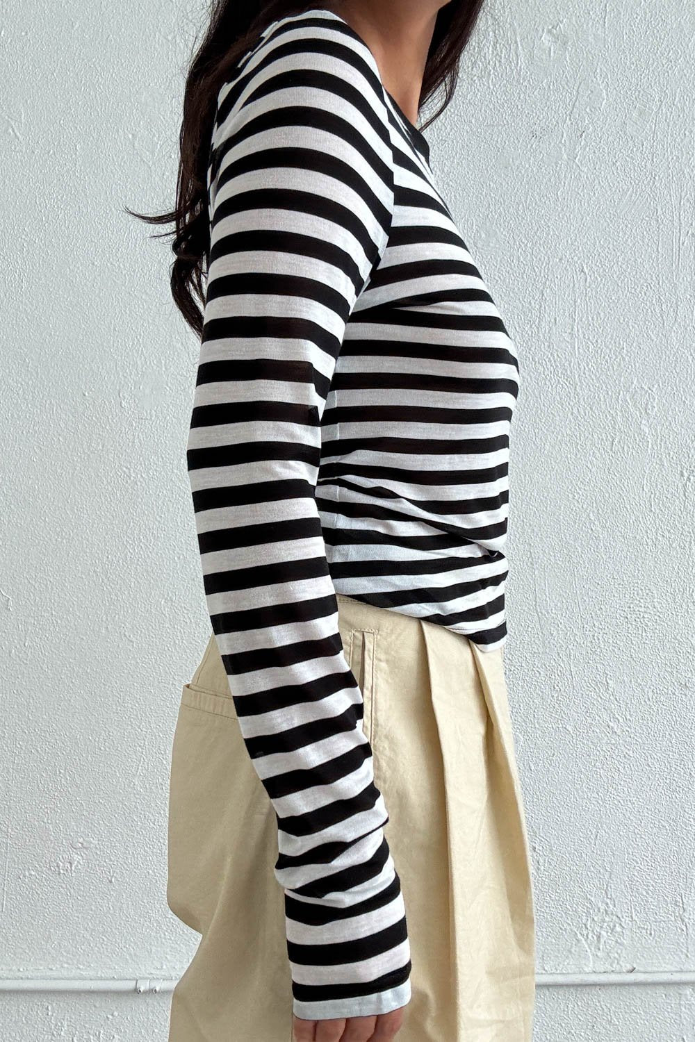 Stripe Print Sheer Long Sleeve Fitted Top