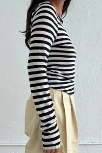 Stripe Print Sheer Long Sleeve Fitted Top