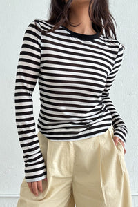 Stripe Print Sheer Long Sleeve Fitted Top