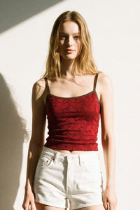Jacquard Floral Lace Trim Cami Top