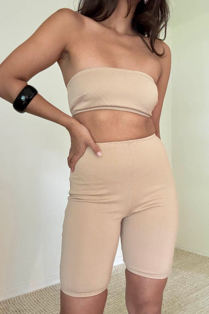 Terry Bandeau Top And Biker Shorts Set